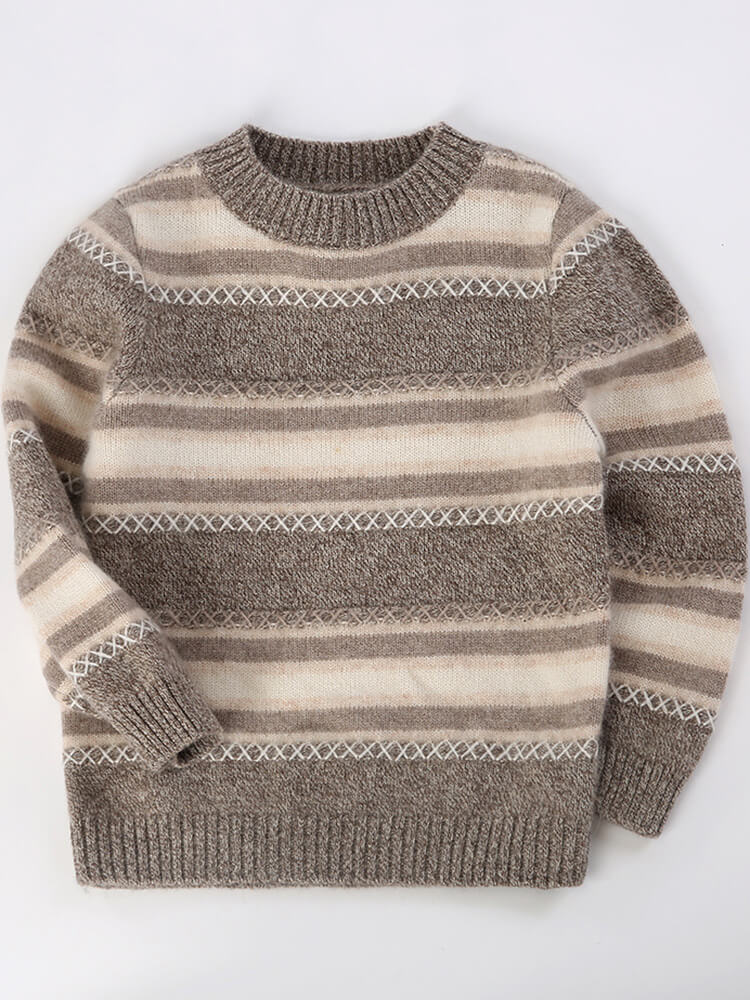 (image for) Kids Nordic Stripes Soft Earth Tones Cashmere Crewneck Sweater